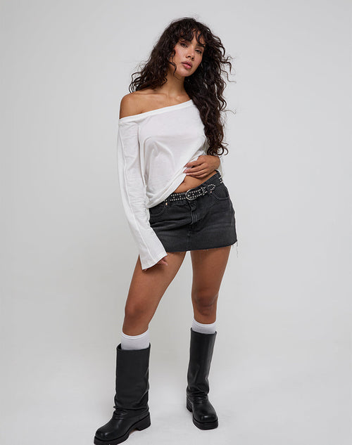 Women's Denim Shift Midi Dress with Asymmetric Neckline in Ivory for Everyday Wear