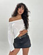 Women's Denim Shift Midi Dress with Asymmetric Neckline in Ivory for Everyday Wear