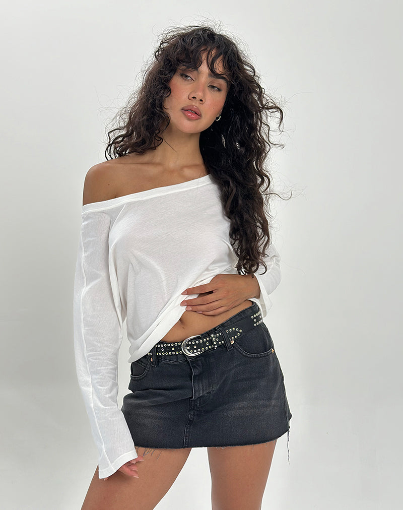 Women's Denim Shift Midi Dress with Asymmetric Neckline in Ivory for Everyday Wear