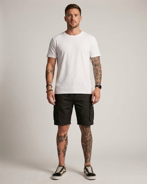 Men's Cargo Shorts with Adjustable Waist & Utility Pockets | Black Casual Fit for Everyday Comfort