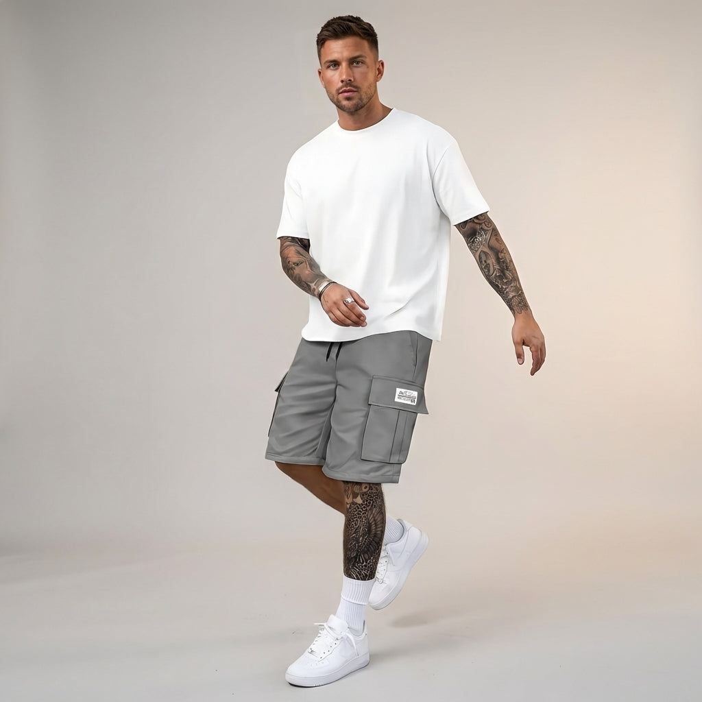 Men's Cargo Shorts with Adjustable Waist & Utility Pockets | Black Casual Fit for Everyday Comfort