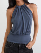 Women's Jersey Halterneck Relaxed Top in Grey for Everyday Wear