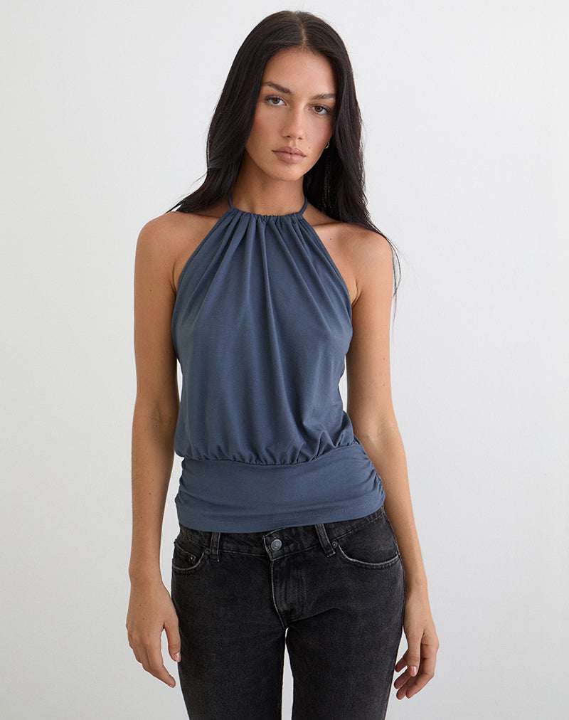 Women's Jersey Halterneck Relaxed Top in Grey for Everyday Wear