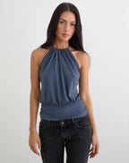 Women's Jersey Halterneck Relaxed Top in Grey for Everyday Wear