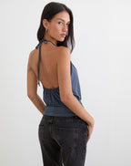 Women's Jersey Halterneck Relaxed Top in Grey for Everyday Wear