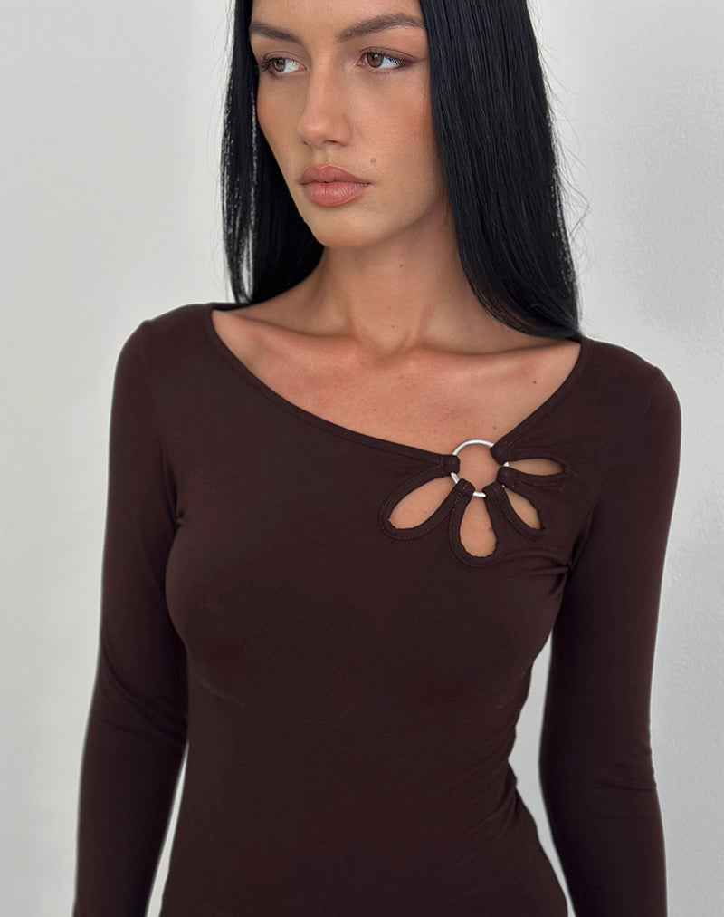 Women's Jersey Long Sleeve Top in Chocolate for Everyday Wear