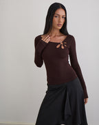 Women's Jersey Long Sleeve Top in Chocolate for Everyday Wear