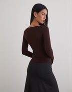 Women's Jersey Long Sleeve Top in Chocolate for Everyday Wear
