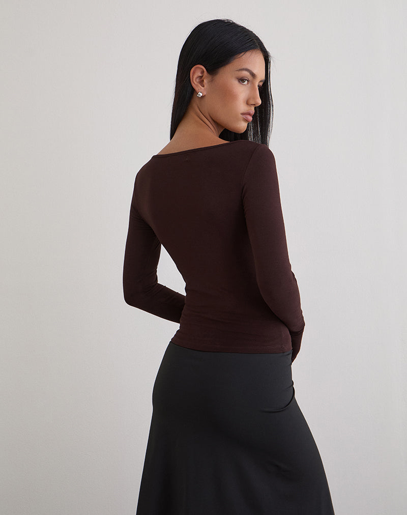 Women's Jersey Long Sleeve Top in Chocolate for Everyday Wear
