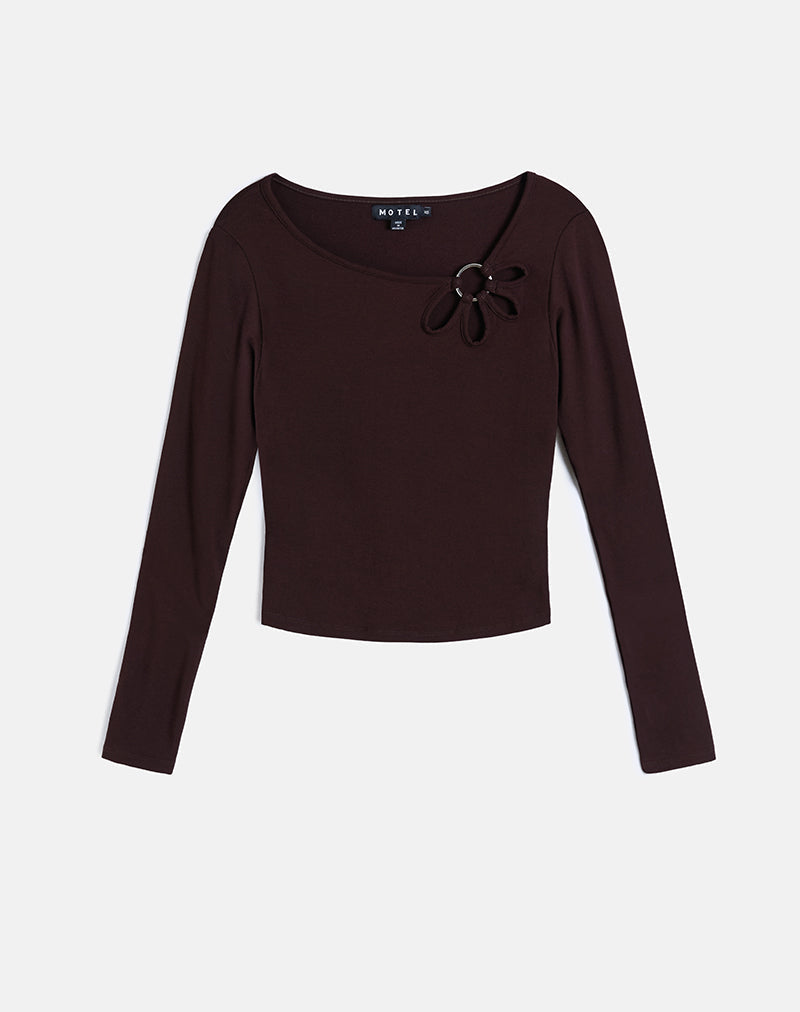 Women's Jersey Long Sleeve Top in Chocolate for Everyday Wear