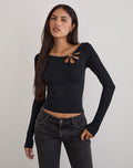 Women's Long Sleeve Bodycon Top with Crew Neckline in Black for Everyday Wear