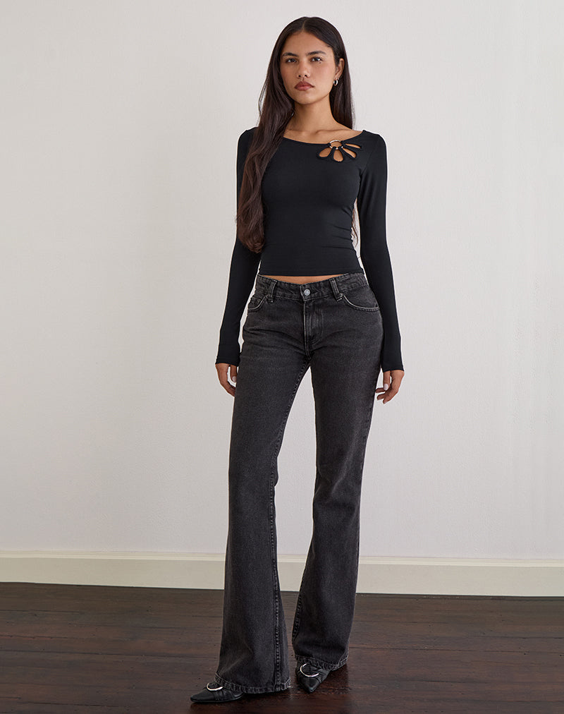 Women's Long Sleeve Bodycon Top with Crew Neckline in Black for Everyday Wear