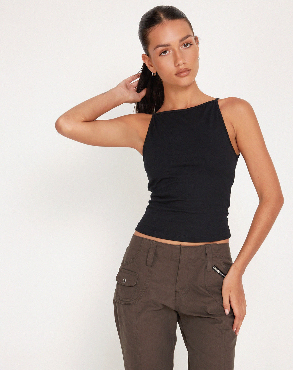 Women's Stretch Lycra Sleeveless Vest Cropped Top with Crew Neckline for Special Occasions