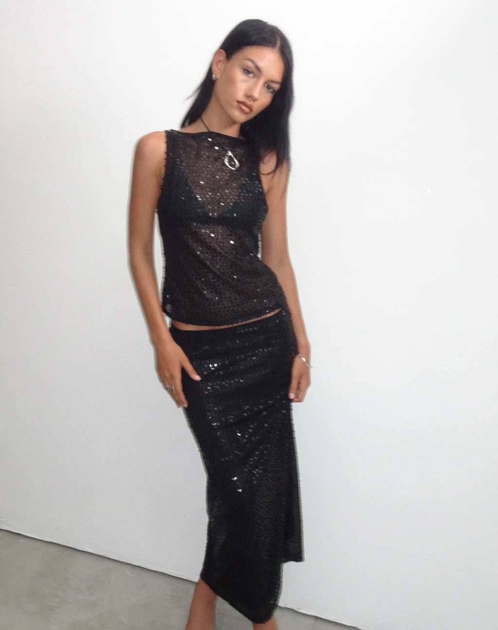 Women's Sheer Mesh Cami Bodycon Top in Black for Everyday Wear