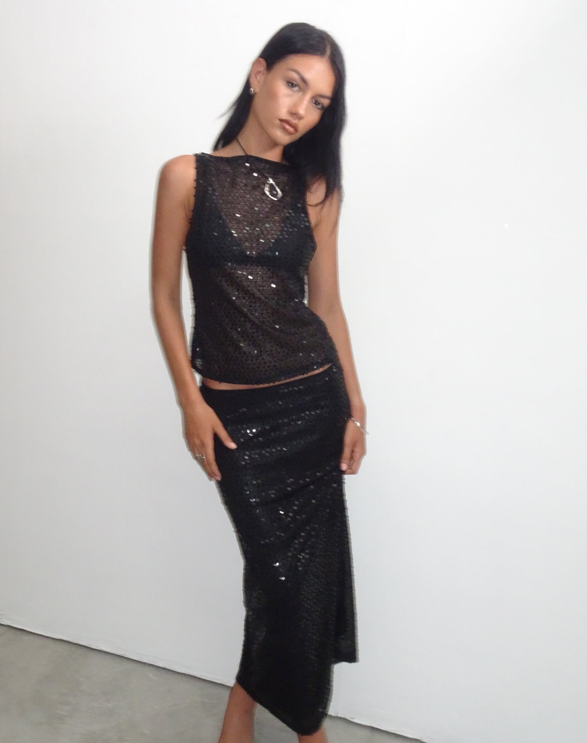 Women's Sheer Mesh Cami Bodycon Top in Black for Everyday Wear