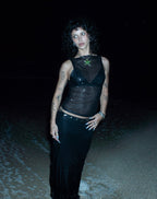 Women's Sheer Mesh Cami Bodycon Top in Black for Everyday Wear