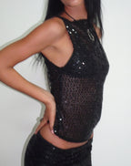 Women's Sheer Mesh Cami Bodycon Top in Black for Everyday Wear
