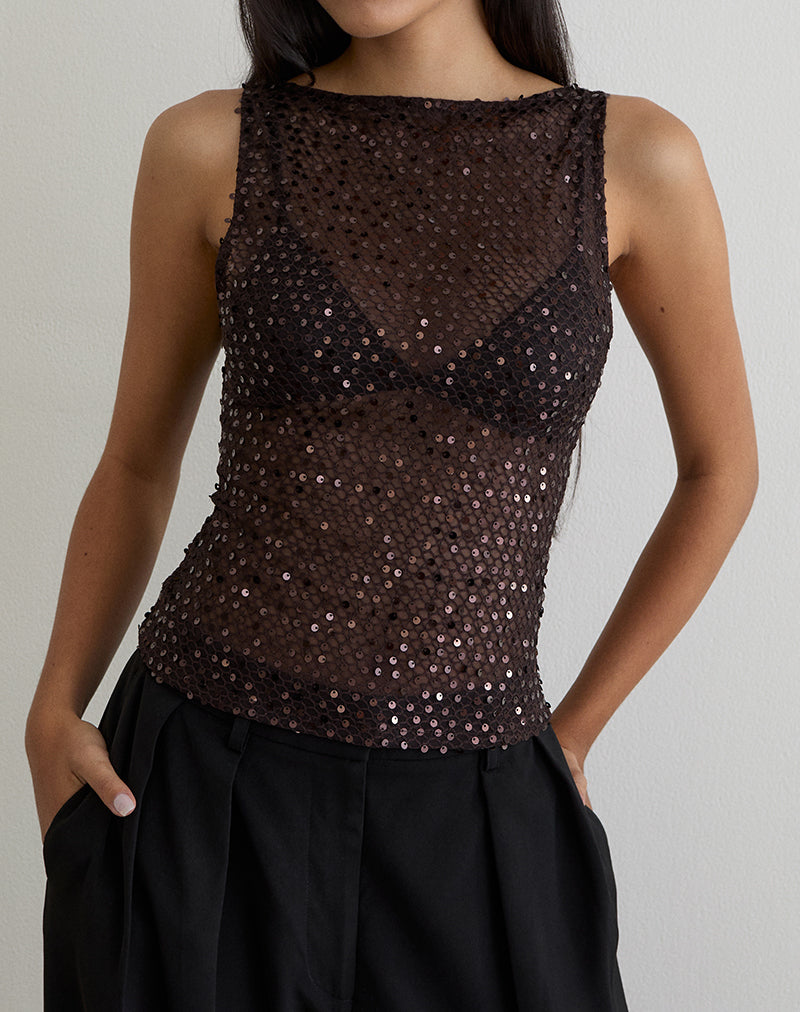 Women's Knit Sleeveless Vest Top in Sequin for Everyday Wear