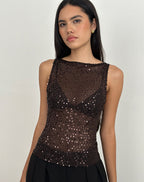 Women's Knit Sleeveless Vest Top in Sequin for Everyday Wear