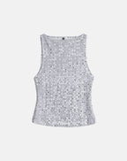 Women's Knit Sleeveless Vest Top with Crew Neckline in Silver for Everyday Wear