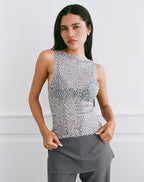 Women's Knit Sleeveless Vest Top with Crew Neckline in Silver for Everyday Wear