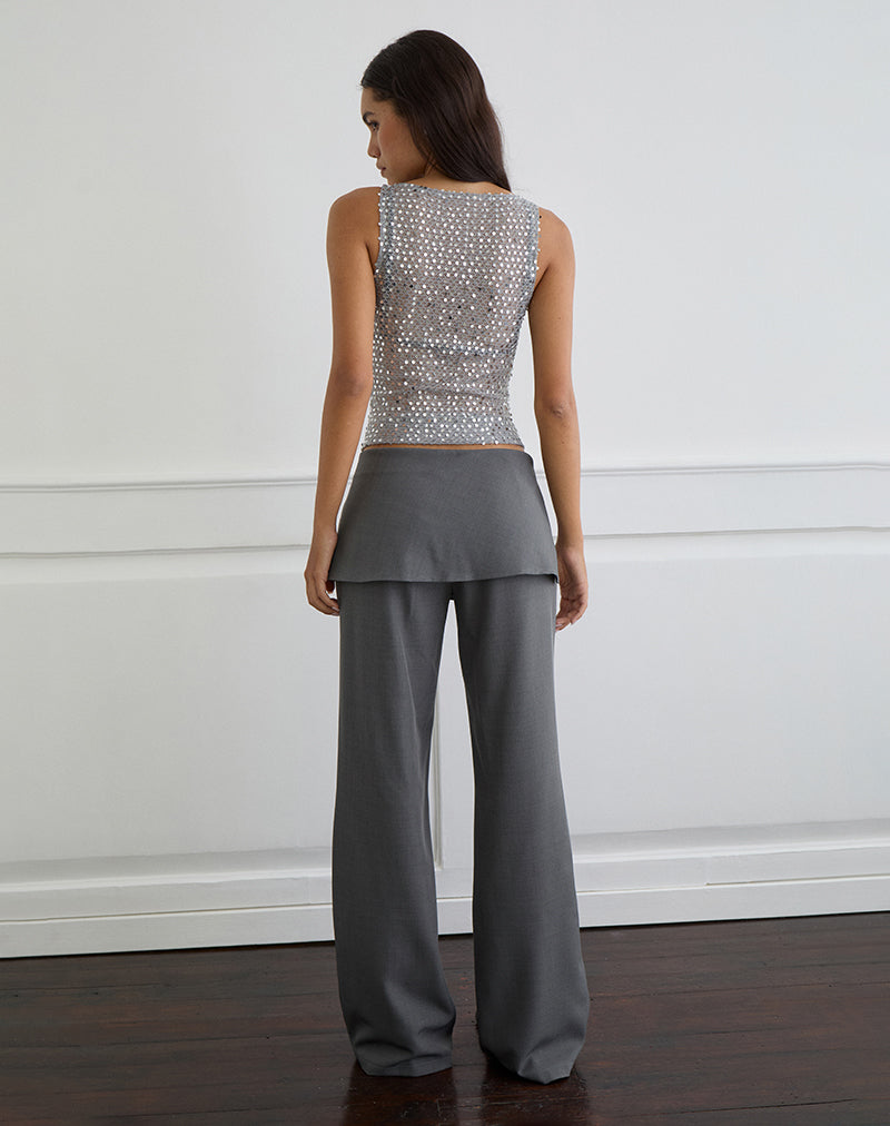 Women's Knit Sleeveless Vest Top with Crew Neckline in Silver for Everyday Wear