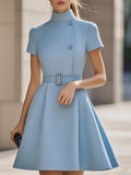 Elegant Dresses for Women with High-Neck Design & Belted Waist for Timeless Style