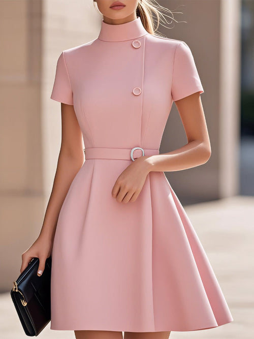 Elegant Dresses for Women with High-Neck Design & Belted Waist for Timeless Style