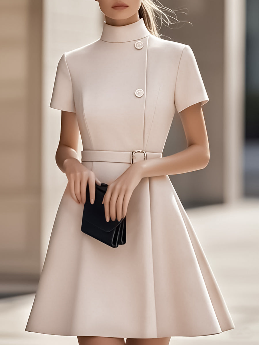 Elegant Dresses for Women with High-Neck Design & Belted Waist for Timeless Style