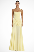 Elegant Chiffon Maxi Dress with Square Neckline & Asymmetric Ruching for Timeless Style