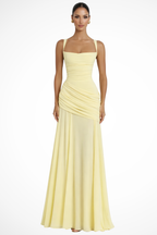 Elegant Chiffon Maxi Dress with Square Neckline & Asymmetric Ruching for Timeless Style
