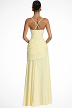 Elegant Chiffon Maxi Dress with Square Neckline & Asymmetric Ruching for Timeless Style