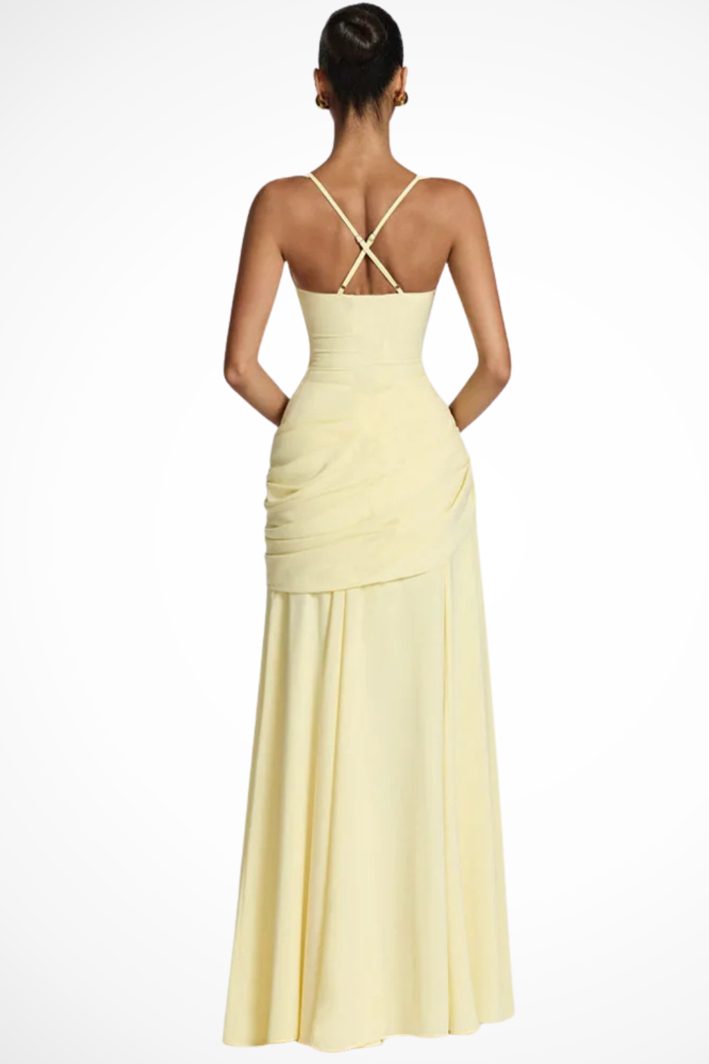 Elegant Chiffon Maxi Dress with Square Neckline & Asymmetric Ruching for Timeless Style