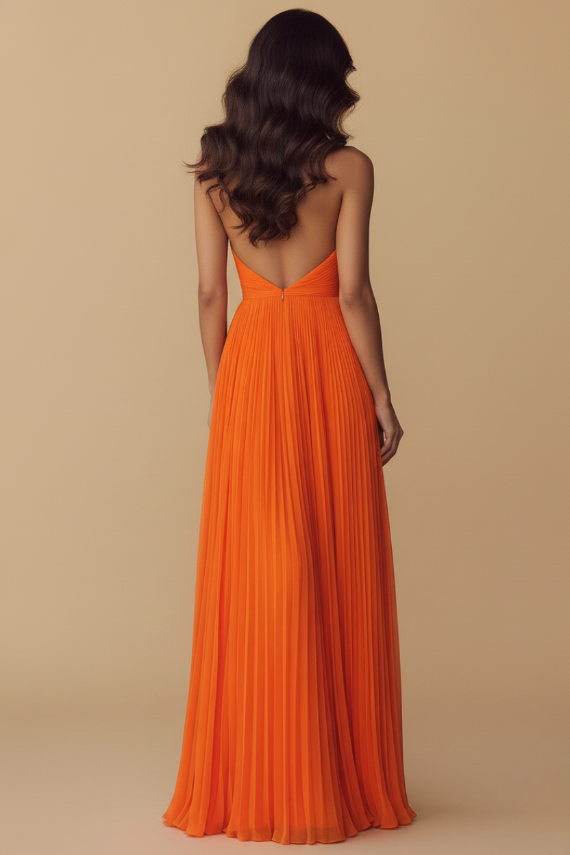 Elegant Collection | Black Maxi Dress with Deep V-Neck & Open Back | Flattering Silhouette for Formal Events