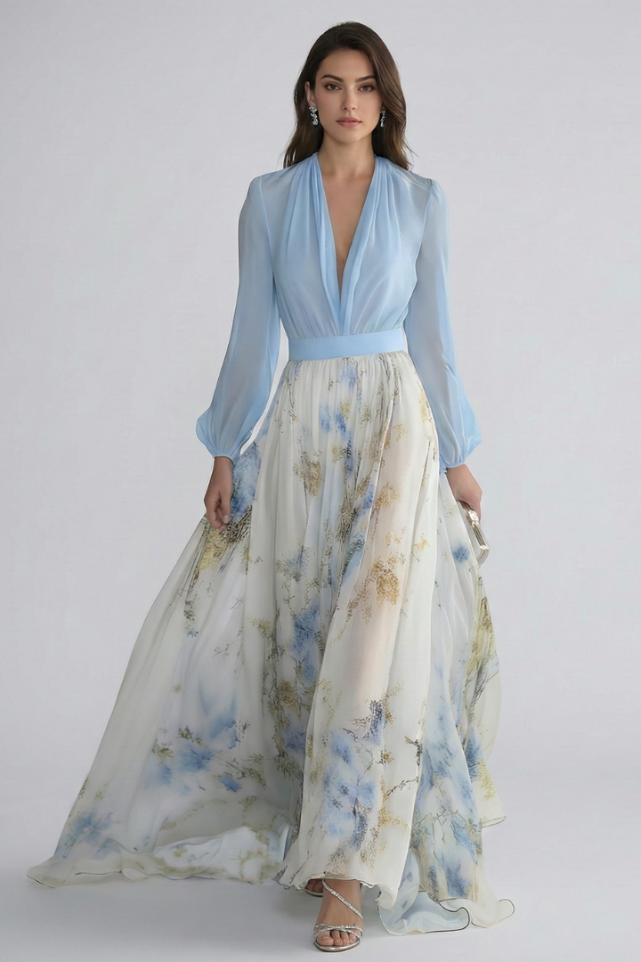 Elegant Collection | Long Sleeve Maxi Dress with Sheer Sleeves | Flattering Fit for Effortless Style