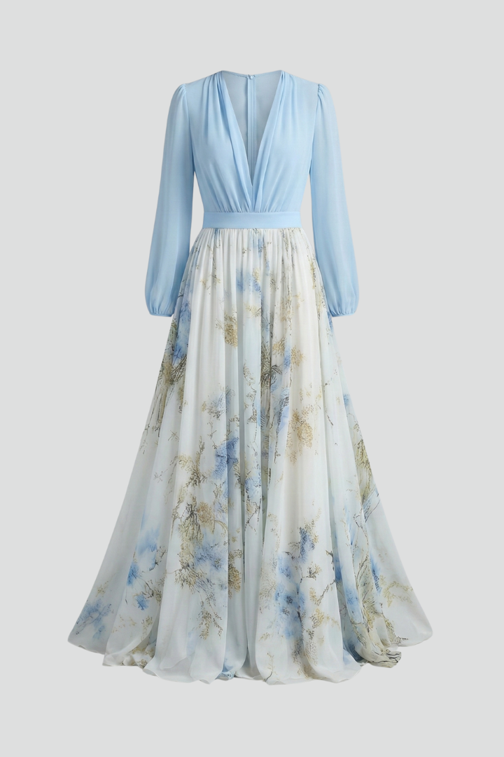 Elegant Collection | Long Sleeve Maxi Dress with Sheer Sleeves | Flattering Fit for Effortless Style