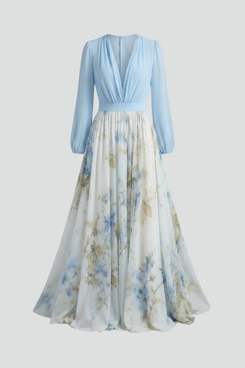 Elegant Collection | Long Sleeve Maxi Dress with Sheer Sleeves | Flattering Fit for Effortless Style