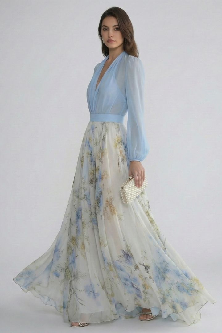 Elegant Collection | Long Sleeve Maxi Dress with Sheer Sleeves | Flattering Fit for Effortless Style