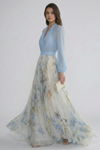 Elegant Collection | Long Sleeve Maxi Dress with Sheer Sleeves | Flattering Fit for Effortless Style
