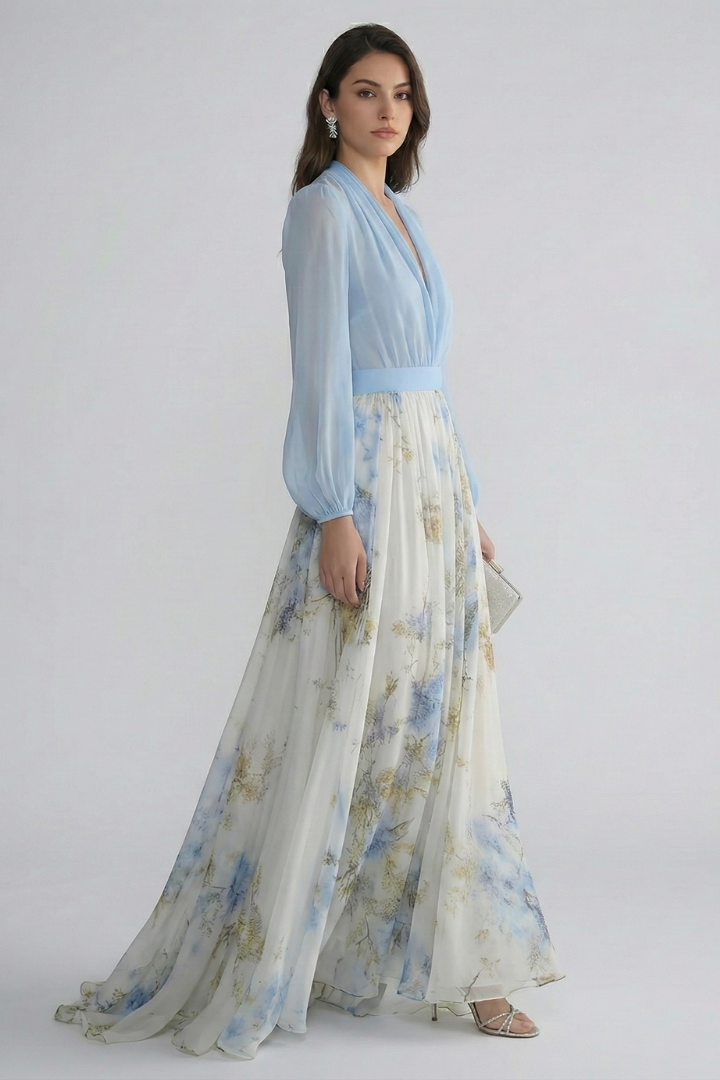Elegant Collection | Long Sleeve Maxi Dress with Sheer Sleeves | Flattering Fit for Effortless Style