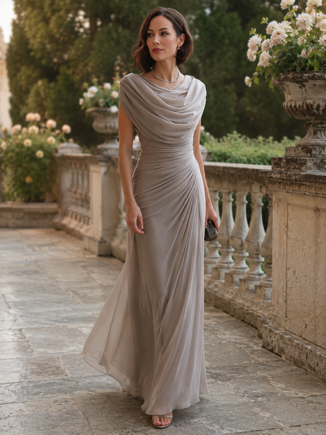 Maxi Dress with Draped Cowl-Neck Design | Long Dress for Timeless Sophistication