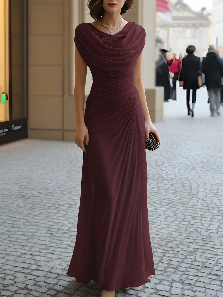 Maxi Dress with Draped Cowl-Neck Design | Long Dress for Timeless Sophistication