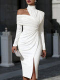 Elegant Evening Gowns | Asymmetric High-Neck Design with Sculptural Draping | Formal Wedding Guest Dress for Unforgettable Elegance