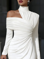 Elegant Evening Gowns | Asymmetric High-Neck Design with Sculptural Draping | Formal Wedding Guest Dress for Unforgettable Elegance