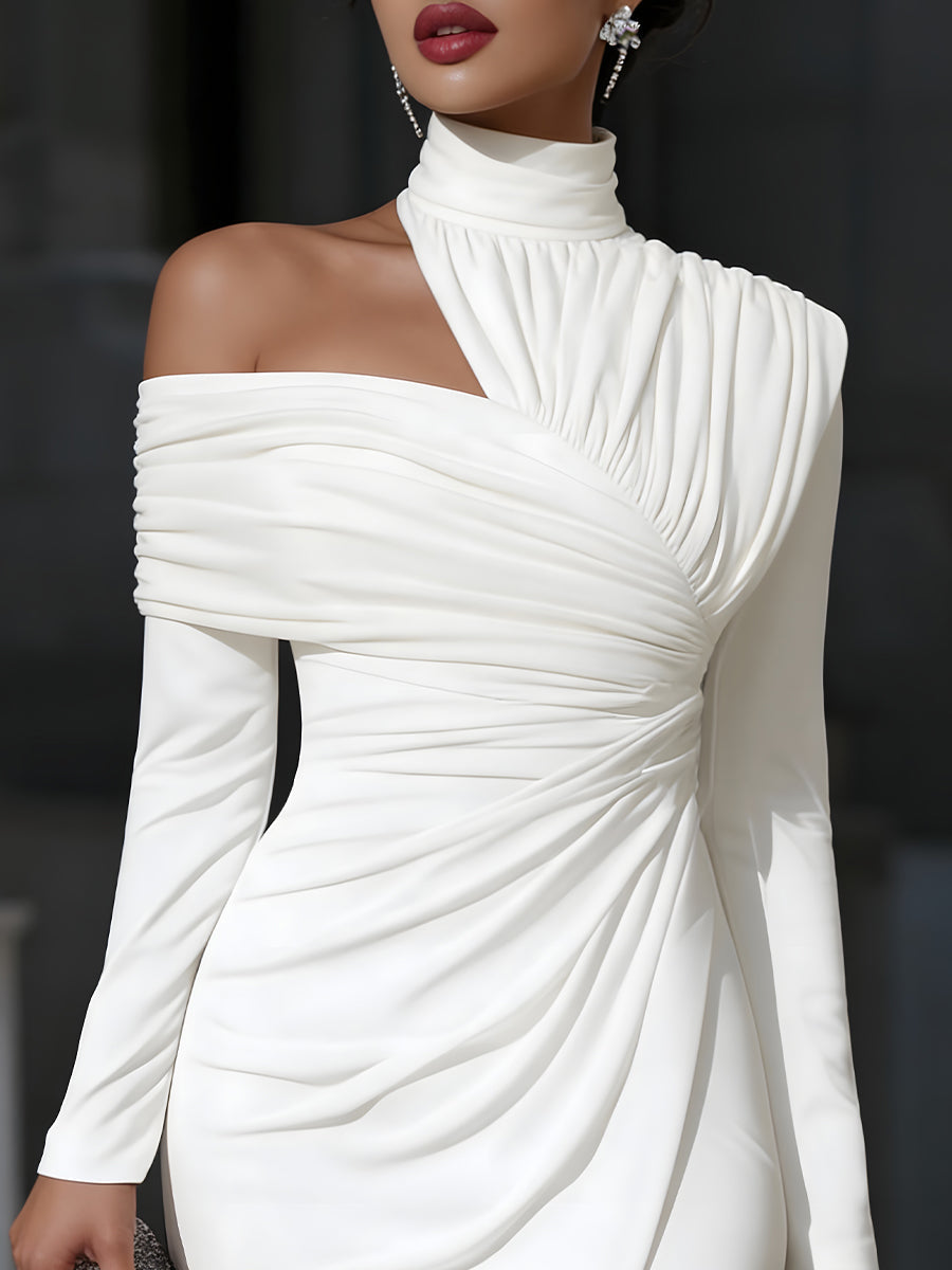 Elegant Evening Gowns | Asymmetric High-Neck Design with Sculptural Draping | Formal Wedding Guest Dress for Unforgettable Elegance