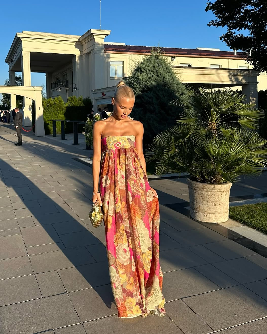 Elegant Floral Maxi Dress with Pleated Design | Women's Summer Dresses for Weddings