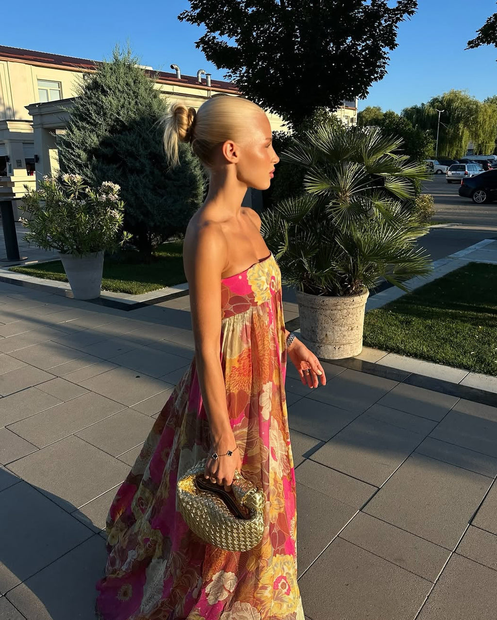 Elegant Floral Maxi Dress with Pleated Design | Women's Summer Dresses for Weddings