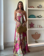 Elegant Floral Maxi Dress with Pleated Design | Women's Summer Dresses for Weddings