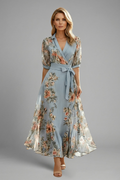 Elegant Floral Midi Dress | Women's Dress with V-Neckline & Flowing Skirt for Effortless Style