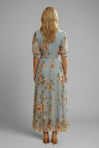 Elegant Floral Midi Dress | Women's Dress with V-Neckline & Flowing Skirt for Effortless Style